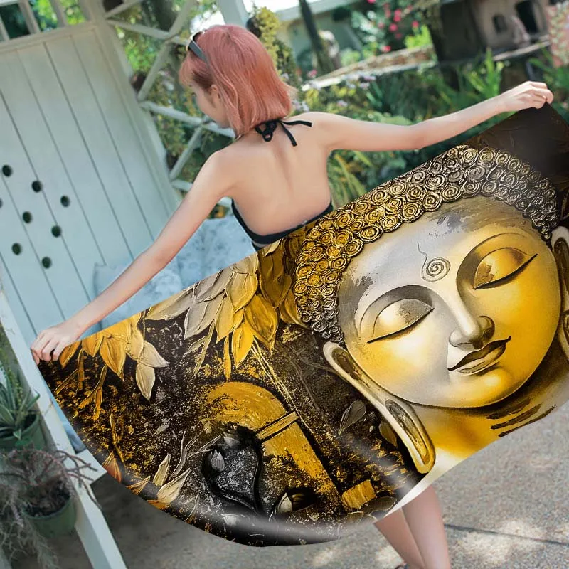Buddhism Design Sand Free Microfiber Beach Towel Buddha Pattern Large Towel for Beach Sunbath Pool Super Absorbent Towel Beach