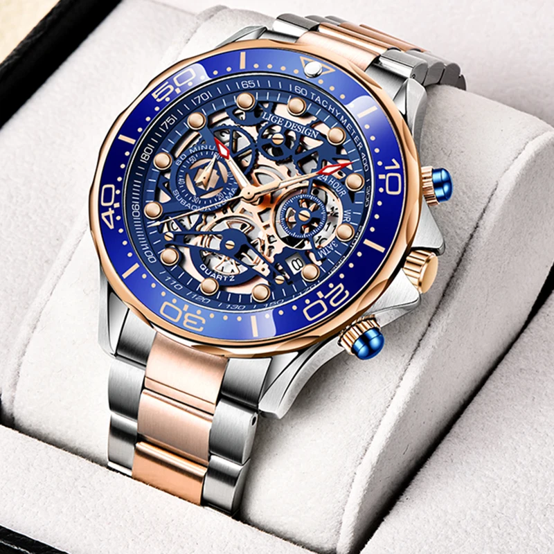 LIGE Stainless Steel Brand Watch Water Resistant Hollow Out Military Quartz Watches Mens Luxury 2021 Wrist Watches For Men
