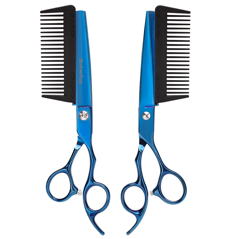 New Design Professional Hair Cutting Scissors with Comb Attached Stainless Steel Barber Scissor