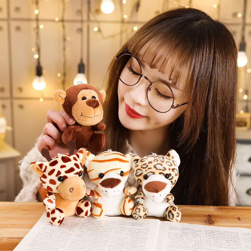 JM Wholesale Popular Cute Forest Animal Lion Elephant Monkey Deer Tiger Leopard Wild Jungle Animal Plush Toy Pendant Keychain