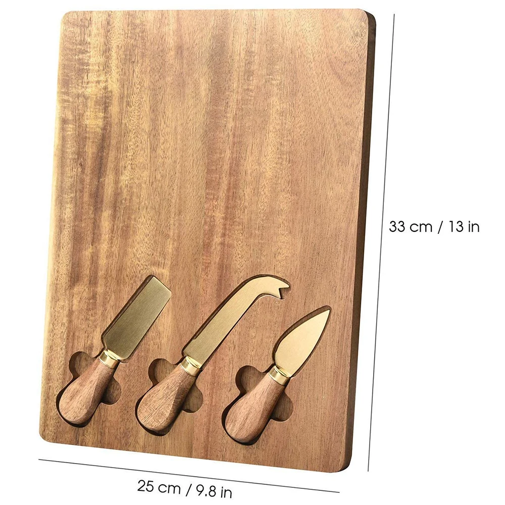 Wood Cheese Boards Set Knife Natural Acacia Serving Platter Cheese Acacia Cutting Board Set with Knives