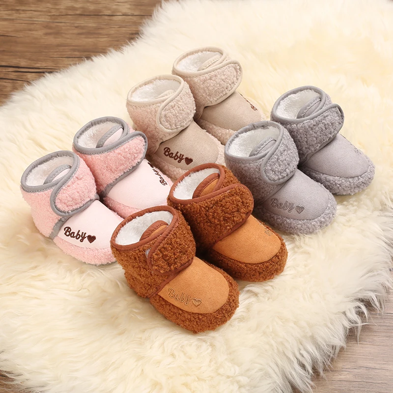 Winter velvet warm booties cute Soft Bottom Anti Slip 0-1Years baby girl boys cotton shoes wholesale