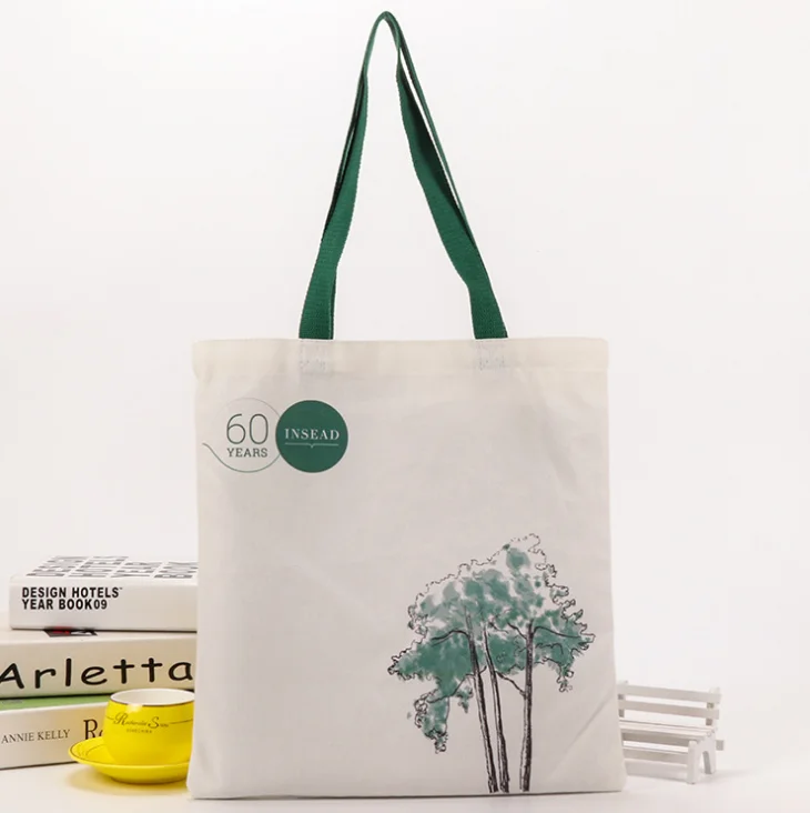 Factory Sale High Capacity Long Handle Cotton Bag Eco Plain Canvas Folding Shopping Bag
