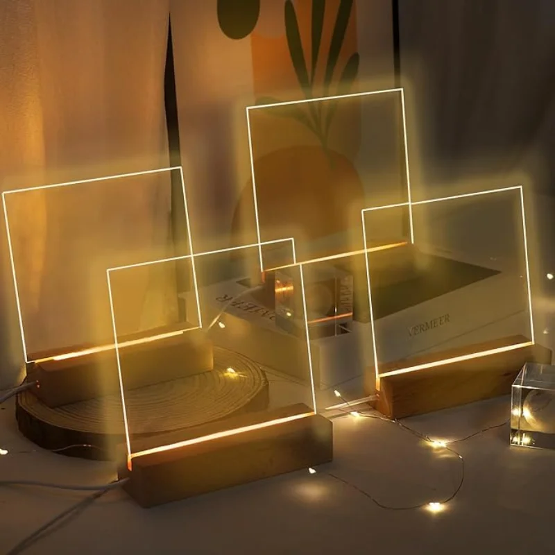 Popular solid beech 7 Color LED Oval Wooden Night Light Base RGB 3D Acrylic Lamp Holder base