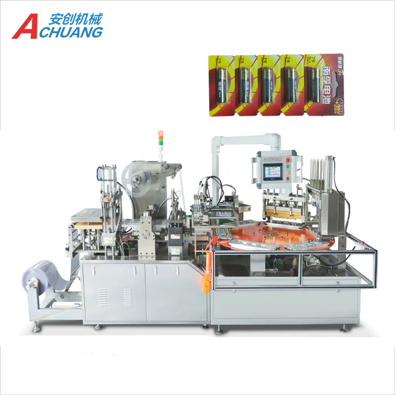 Battery blister hanging card packaging machine blister paper card heat sealing packing machine double battery feeder