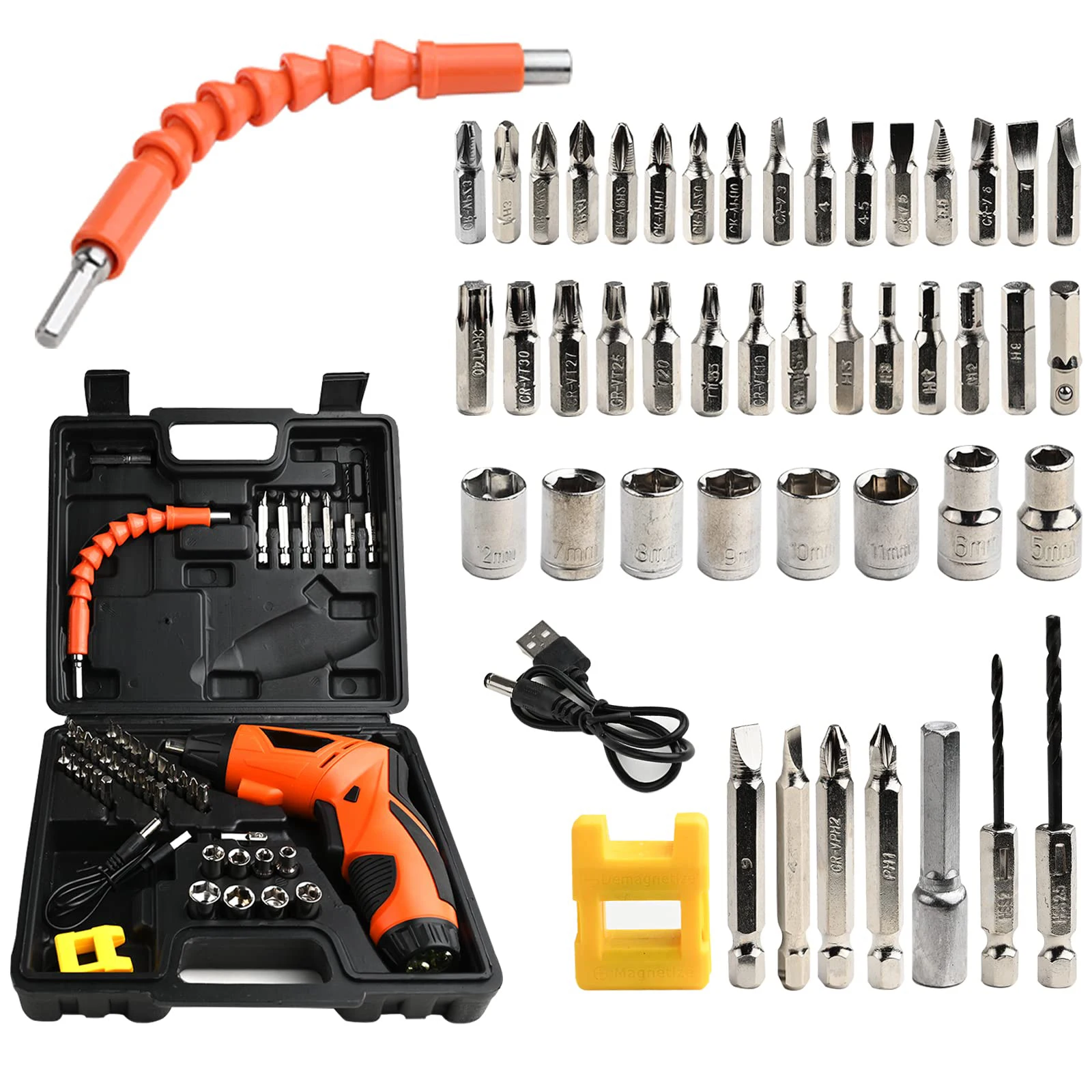 Cordless Electric Screwdriver Rechargeable Screw Power Hand tools with Pivoting Head Flash Light 47 pcs Bit Set