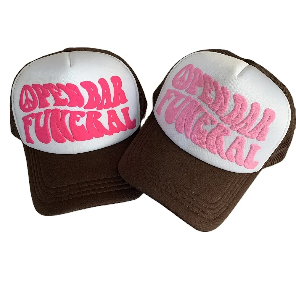 Custom high quality embroidery trucker hats trucker caps with screen printing logo plain foam trucker caps