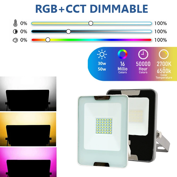 hot selling oem factory smart color changing wifi control 50w 50 watt rgbw rgb dmx ip65 outdoor led flood light