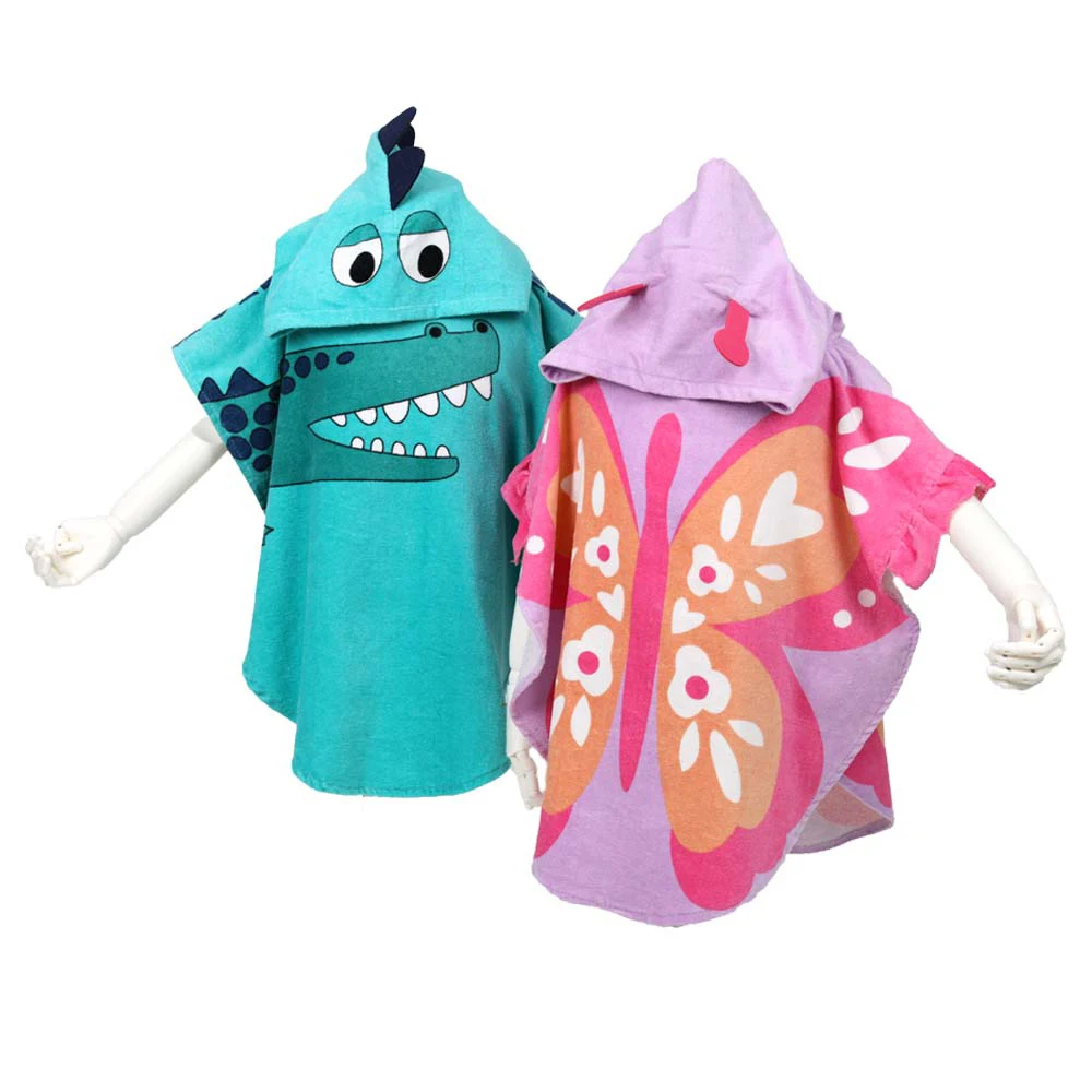 Kids Towel Ponchos Cotton Hooded Beach Towel Kids Surf Changing Robes 3D Kids Personalized Cartoon Poncho