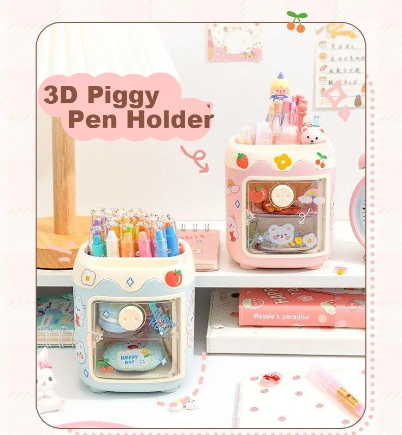 Spot New Products Cartoon Office Table Plastic Pen Holder Student Office Stationery Pig Nose Drawer Desk Organizer Pen Holder