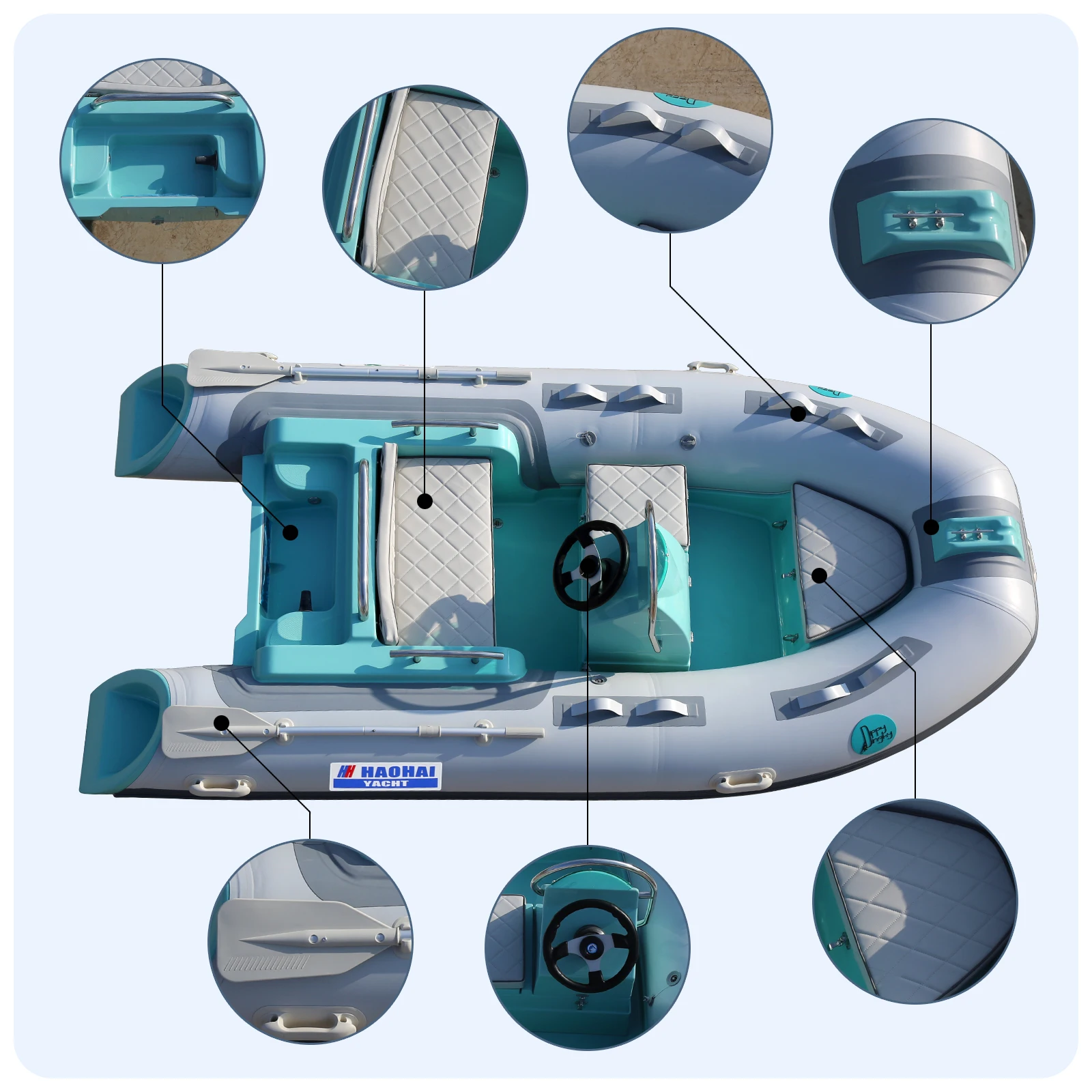 12ft Fiberglass Center Console Fishing Boat Hypalon Rib for Drifting Outdoors