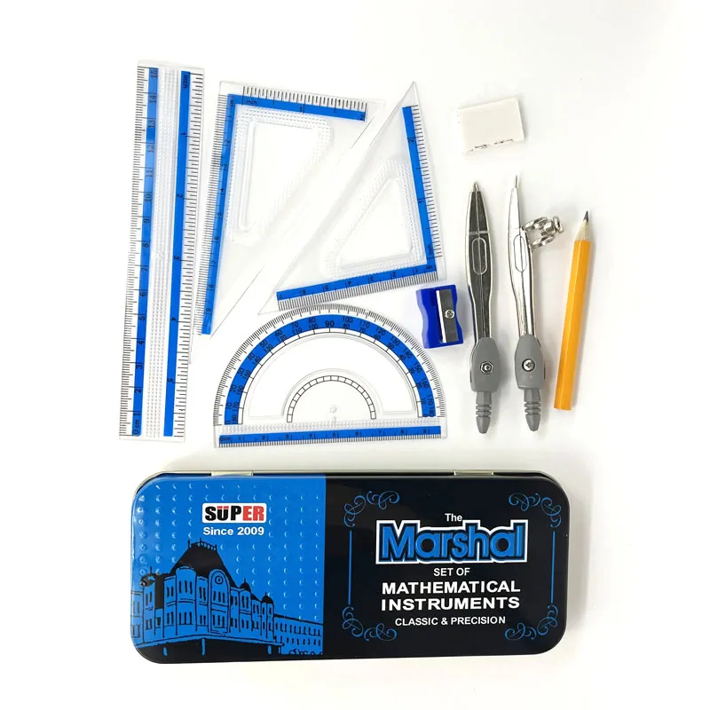 Best Selling 9pcs Super Marshal Metal Math Mathematical Instrument Set For Grade Students Super Marshal Set
