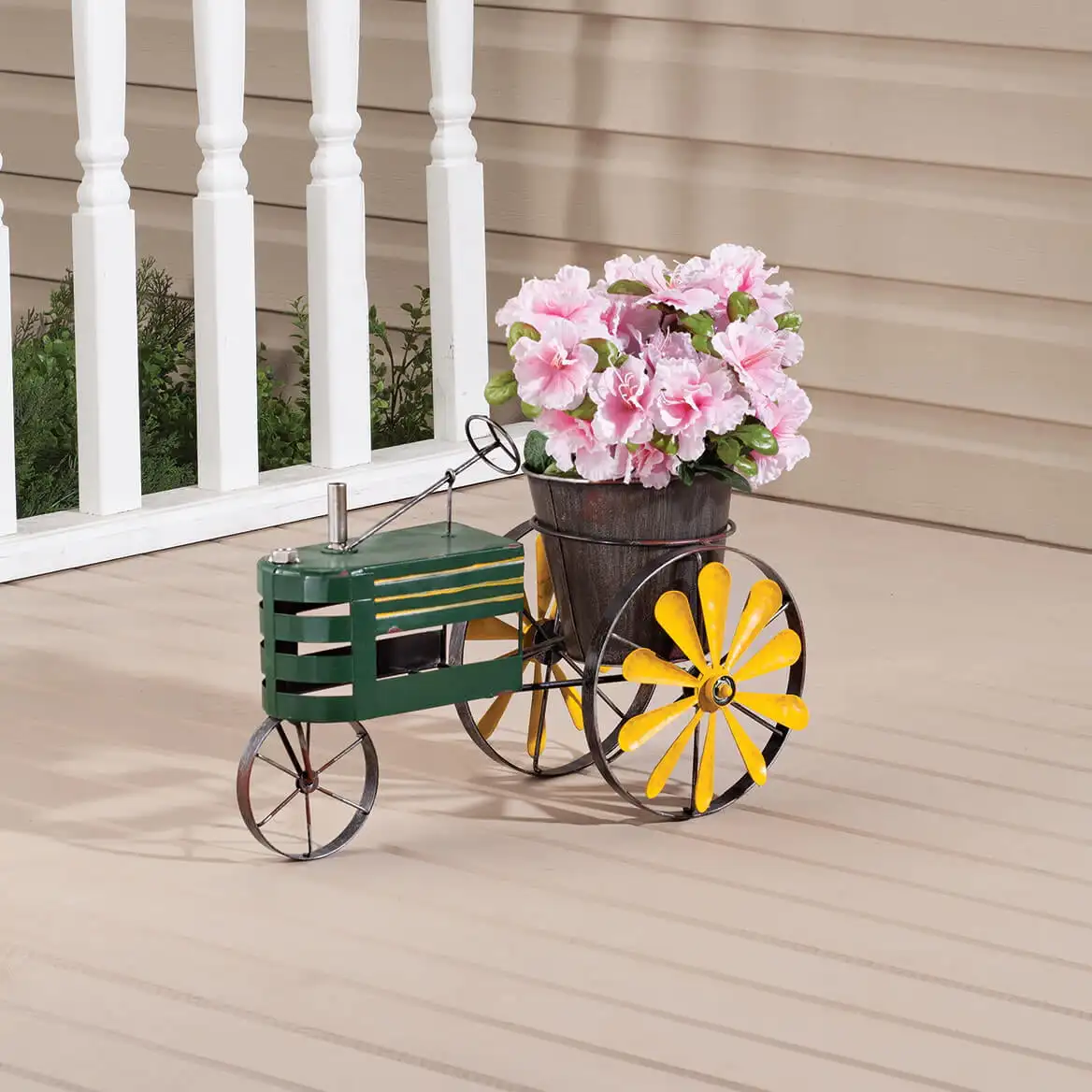 Oniya Indoor Freestanding Garden Decor Colorful Metal Tractor Windmill Planter with Flower Pot