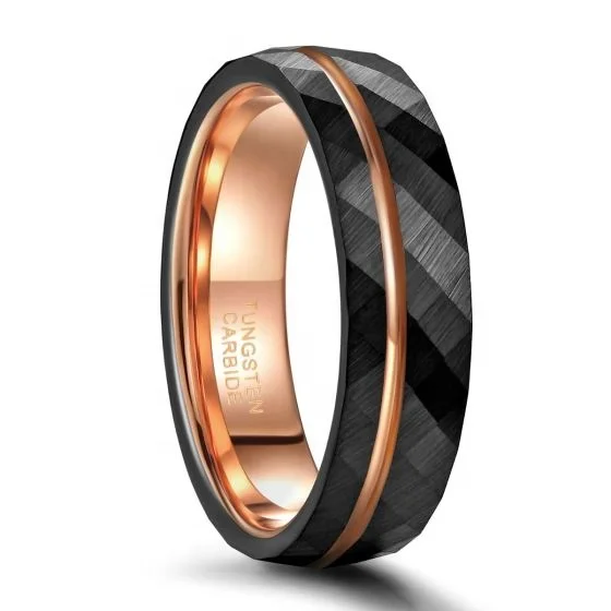 OLAN 4mm/6mm/8mm Rose Gold Inlay Hammered Tungsten Mens Wedding Bands Classic Couple Wedding Rings Wholesale