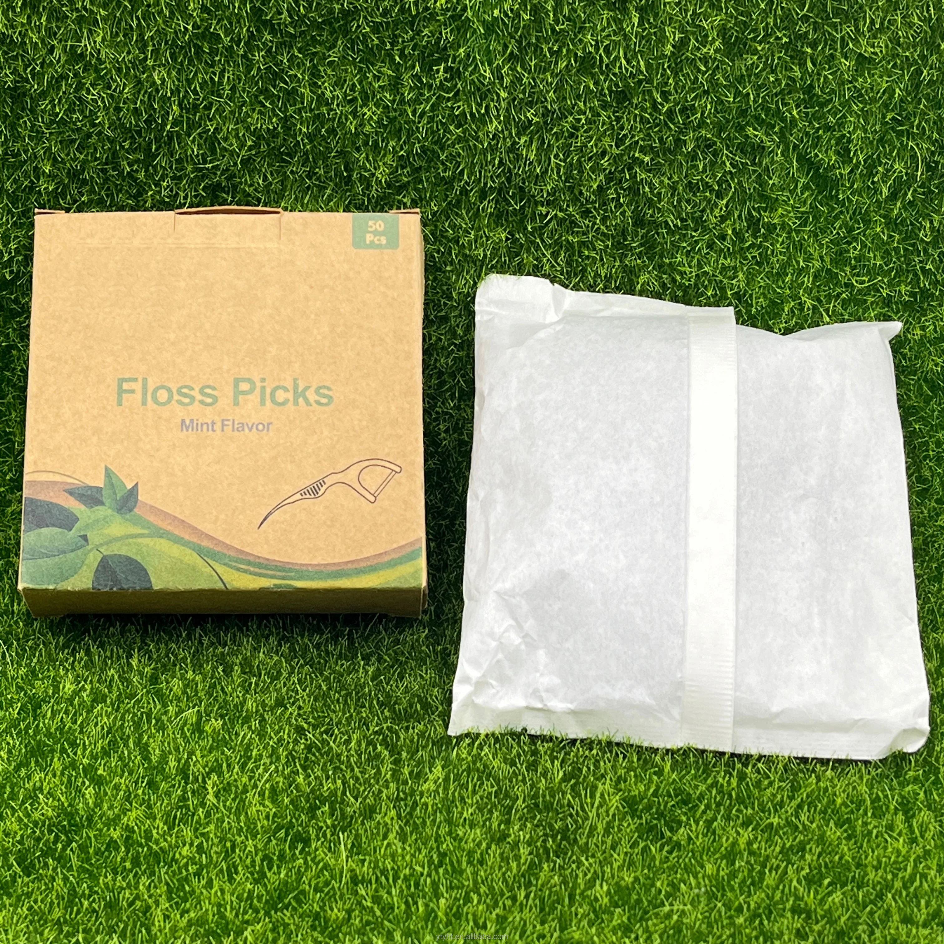 100% Biodegradable vegan toothpick handle corn starch straw eco friendly dental floss picks for cleansing