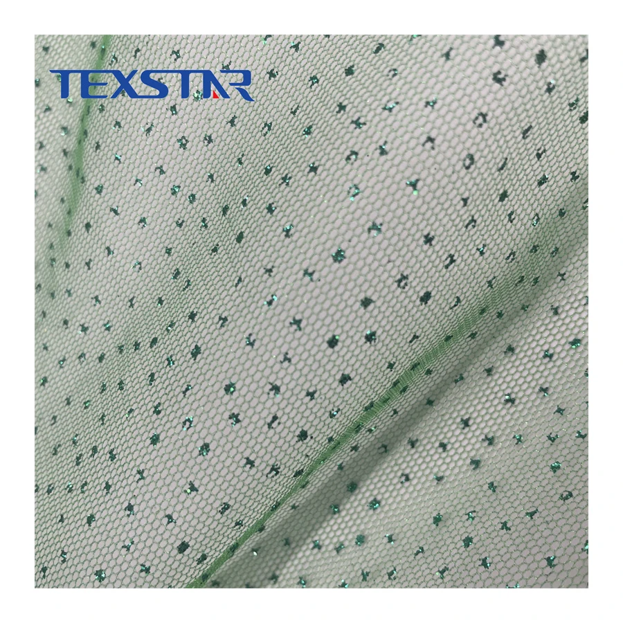 Shiny Polyester Tulle with Glitters Mesh Fabric for Wedding Dress