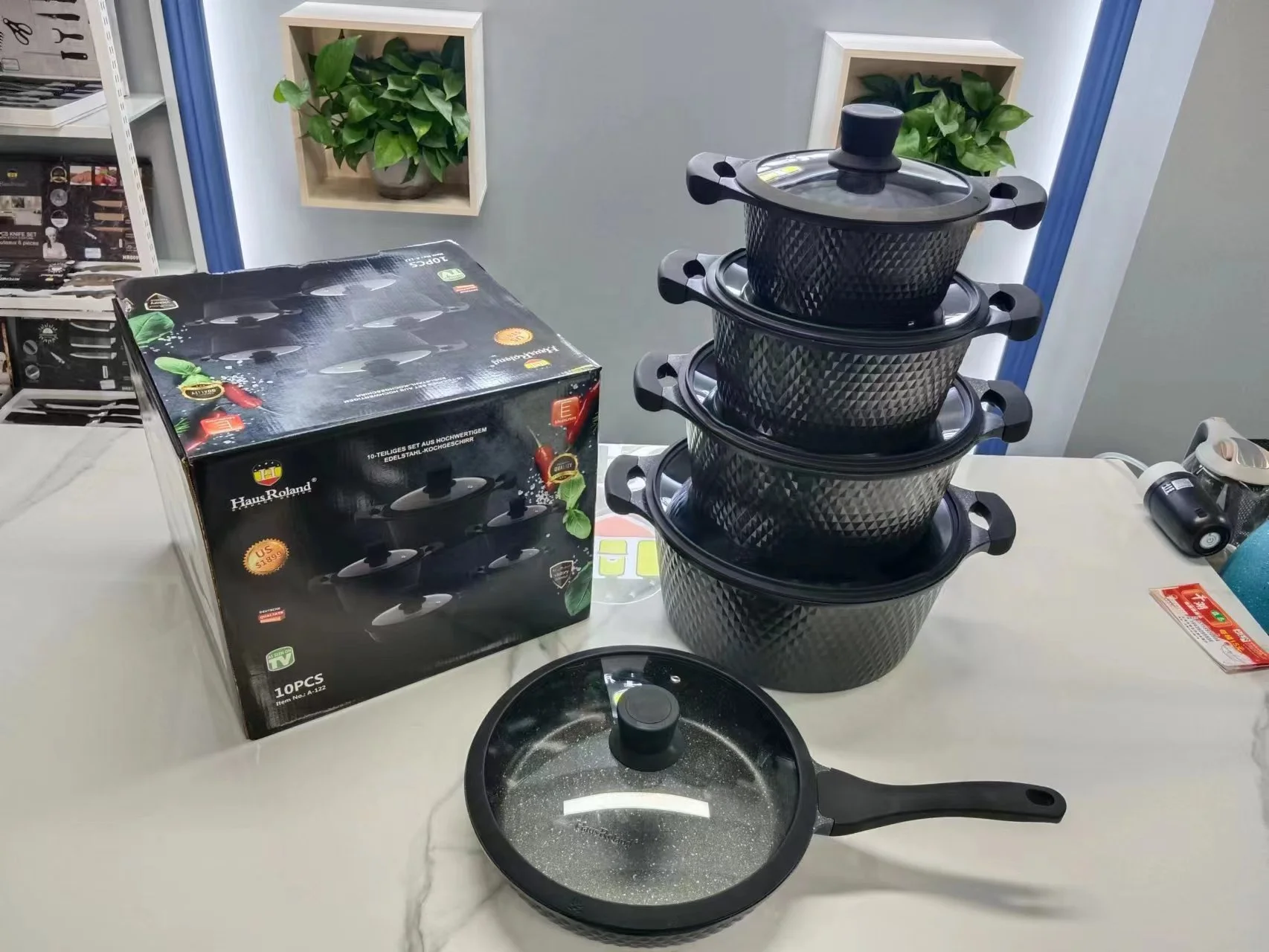 HausRoland OEM 10 штук дешевая цена литой кастрюли кованая большая алюминиевая антипригарная Кастрюля кухонные наборы