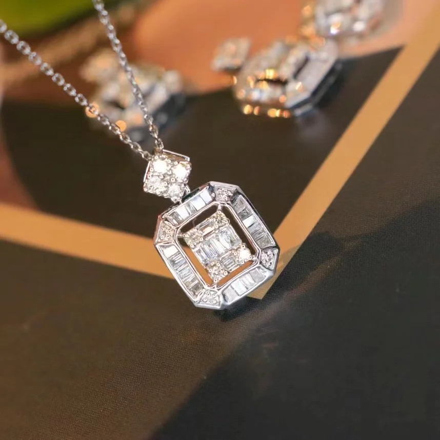 0.45ct Natural Diamond 18k Solid Gold Jewelry Diamond Pendant Necklace Women genuine diamond jewelry