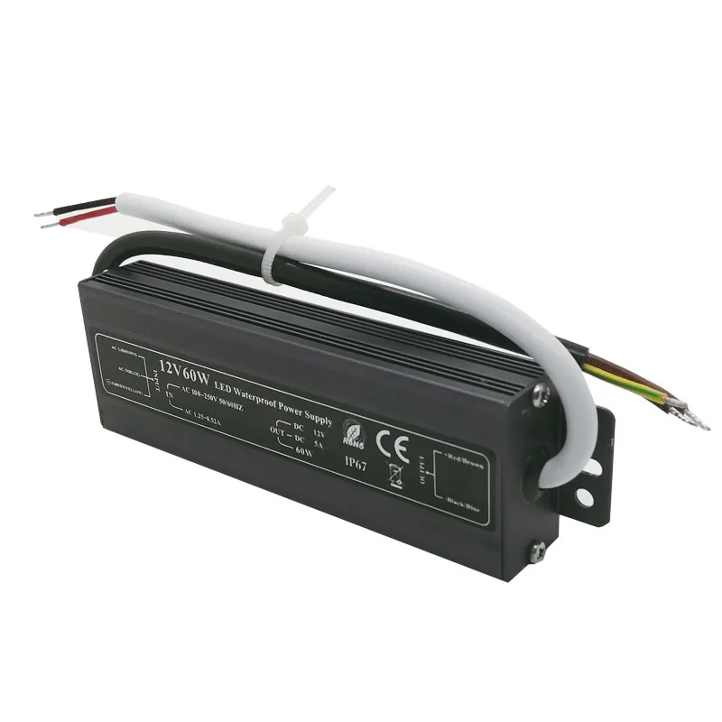 Ultra-thin AC to DC 12V 5A 60W IP67 Outdoor Waterproof  Power Supply