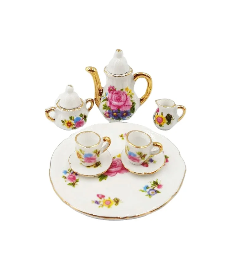 Mini Ceramic Tea Set 1:12 Doll House Accessories Diy Handmade Doll House Kitchen Restaurant Ceramic Ornaments Ob11 Life Scene