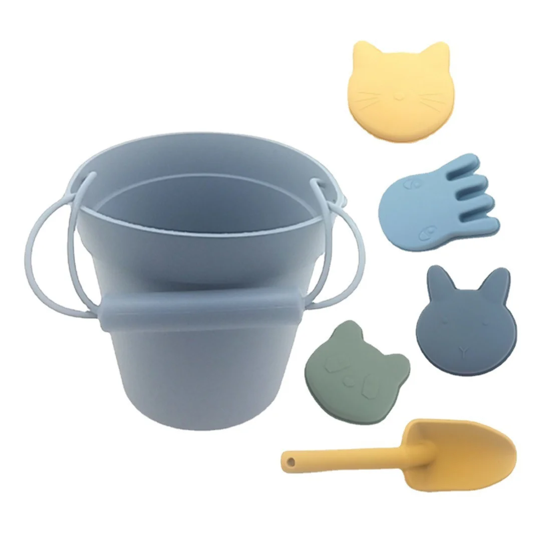 2024 Popular Bpa Free Soft Silicone Sand Filled Toys Set Kids Beach Bucket Toys for Toddlers