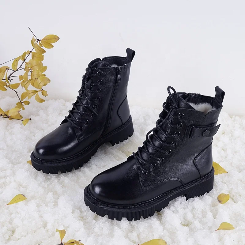 Fashion Genuine Leather Women Martin Boots Feet Warm Temperature Regulating Rechargeable Battery Electrical Heated Shoes