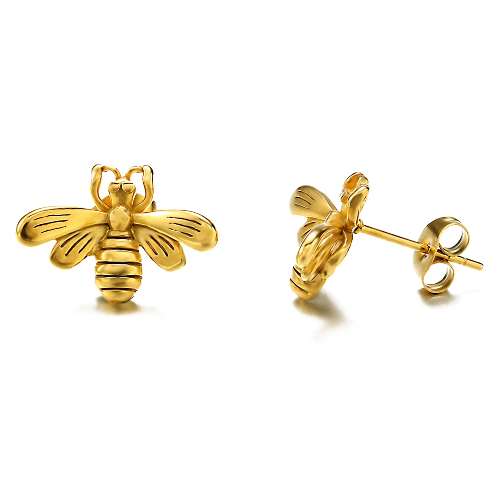 Unique New Waterproof Delicate Bee Stud Earrings Stainless Steel Fashion Jewelry Earrings