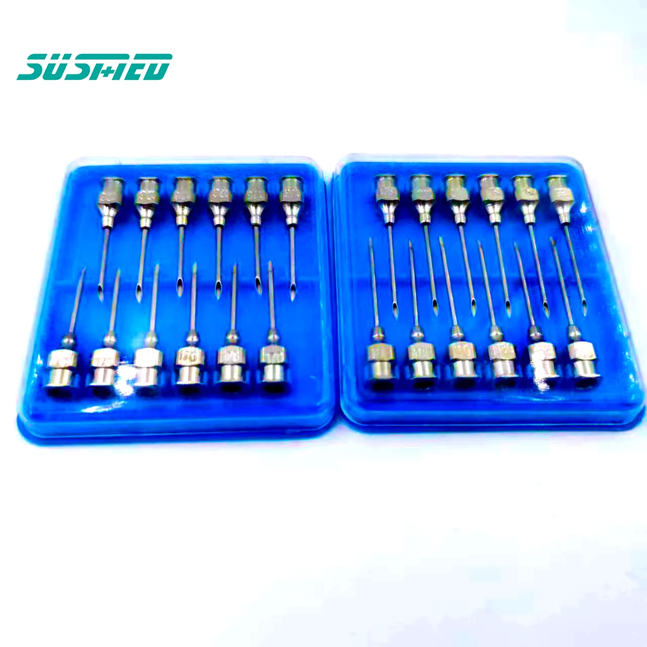 12pcs 14/16/18/20G Stainless Steel Dispensing Veterinary Needle Lab Use Sharp End Blue Box Pin Length Can Be Customized