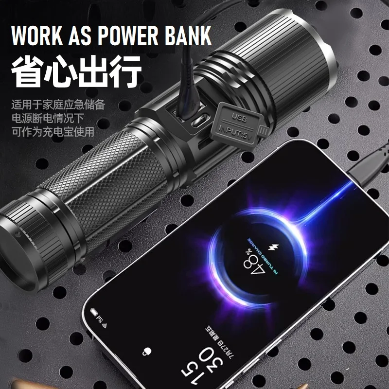 26650 алюминиевый сплав аварийный Power Bank фонарик высокий яркий светодиодный перезаряжаемый белый лазерный