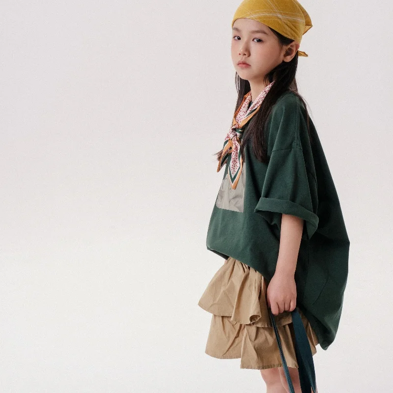 Kids Toddler Tape Folder Basic Short Sleeve Plain Summer Oversized Girl T-shirts For Aged 2-7Y Oversized Girl T-shirts