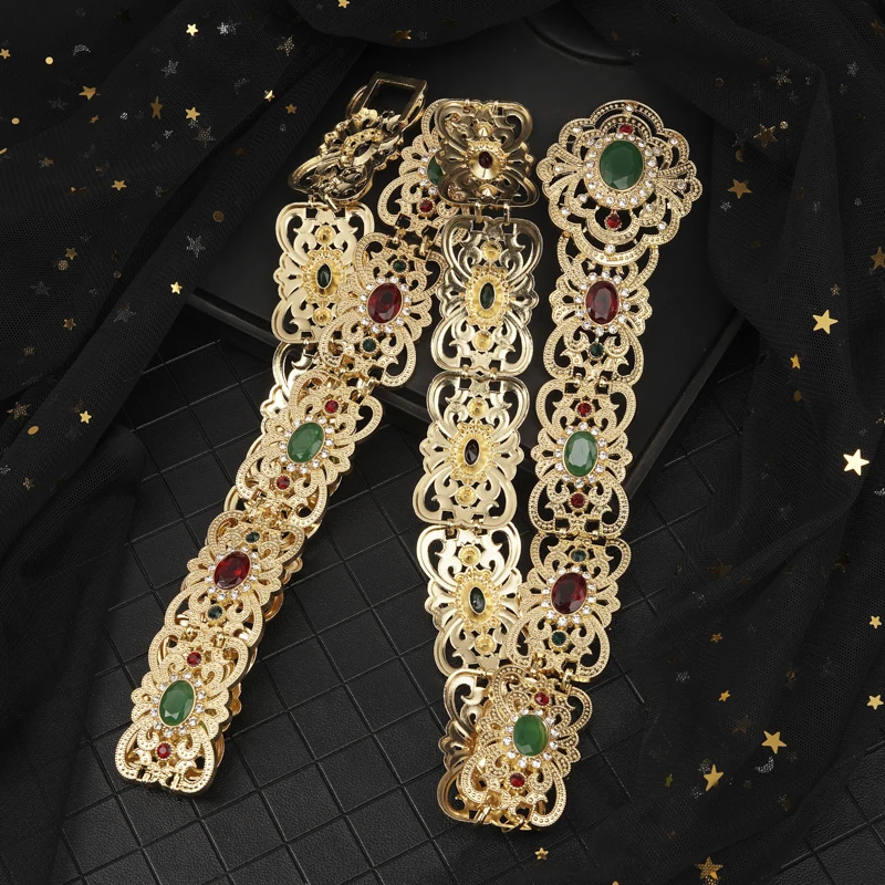 New Flower Model Waist Chain with Rhinestones Metal Waist Belts Moroccan Wedding Jewelry Belts Chic Kaftan Belts
