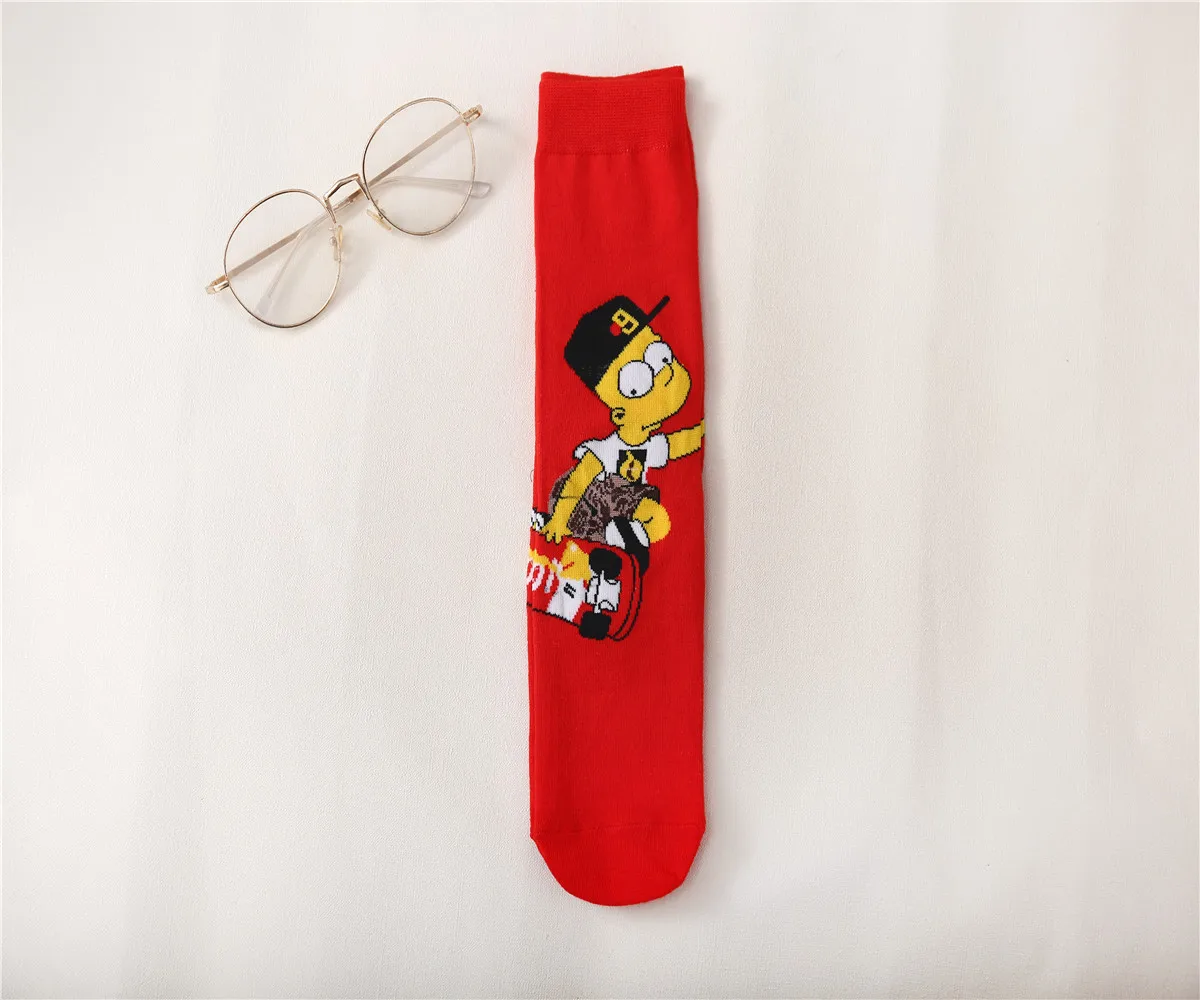 Fashion Cheap Personality Anime characters Cartoon Simpson Middle tube Crew Unisex Floor socks Cotton sports socks