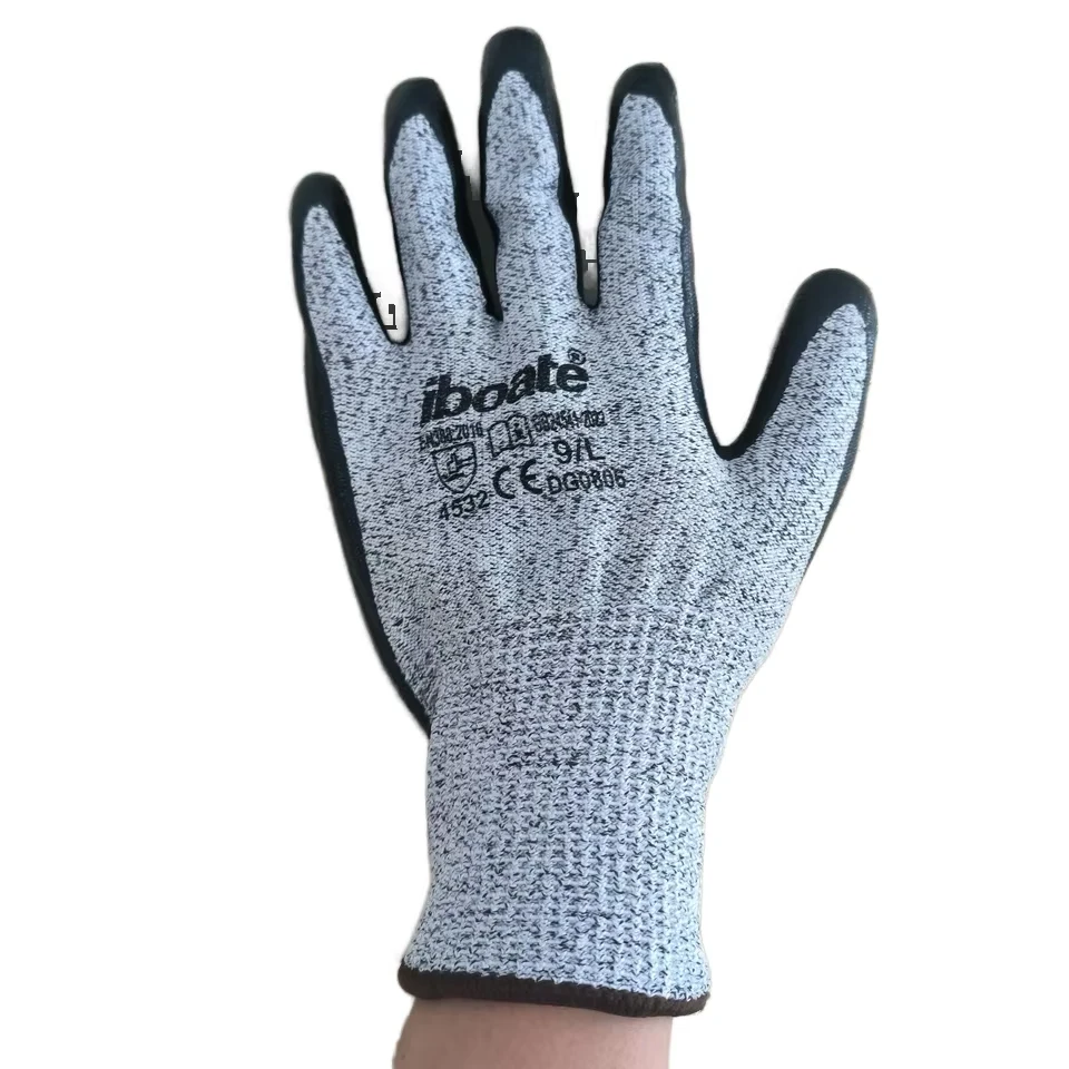 Custom Logo CE Wear Resistant Nitrile Coated Mechanical Work Anti-Tear  Anti-slip, Anti-oil Safety Anti Cut Gloves Level D