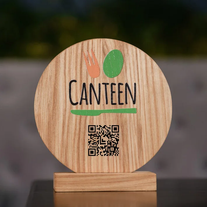 EZD Customize Table top wood Billboard Facebook instagram plaque QR Code Business store Social Media Sign