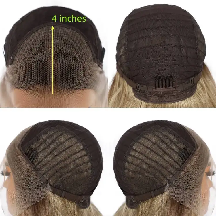 Long blonde wig Wave 13x4 heat resistant synthetic lace front wig curtain fringe