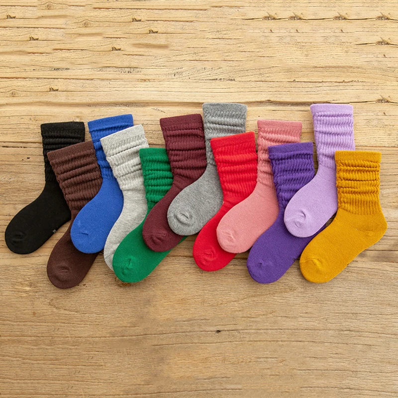 Wholesale cozy cheap price solid color autumn winter kids slouch socks cute unisex children stacked socks