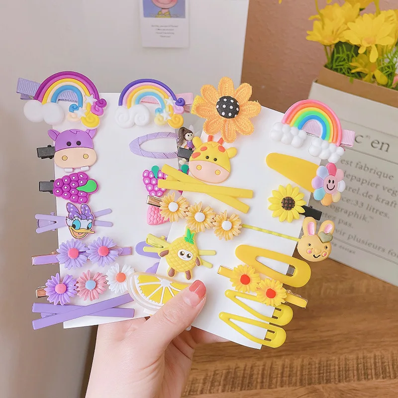 New Design 14Pcs/Set Cartoon Candy Color Cute Hair Barrette Rainbow Cloud Lollipop Hair Clip Pin Accessories Set For Kids Girls