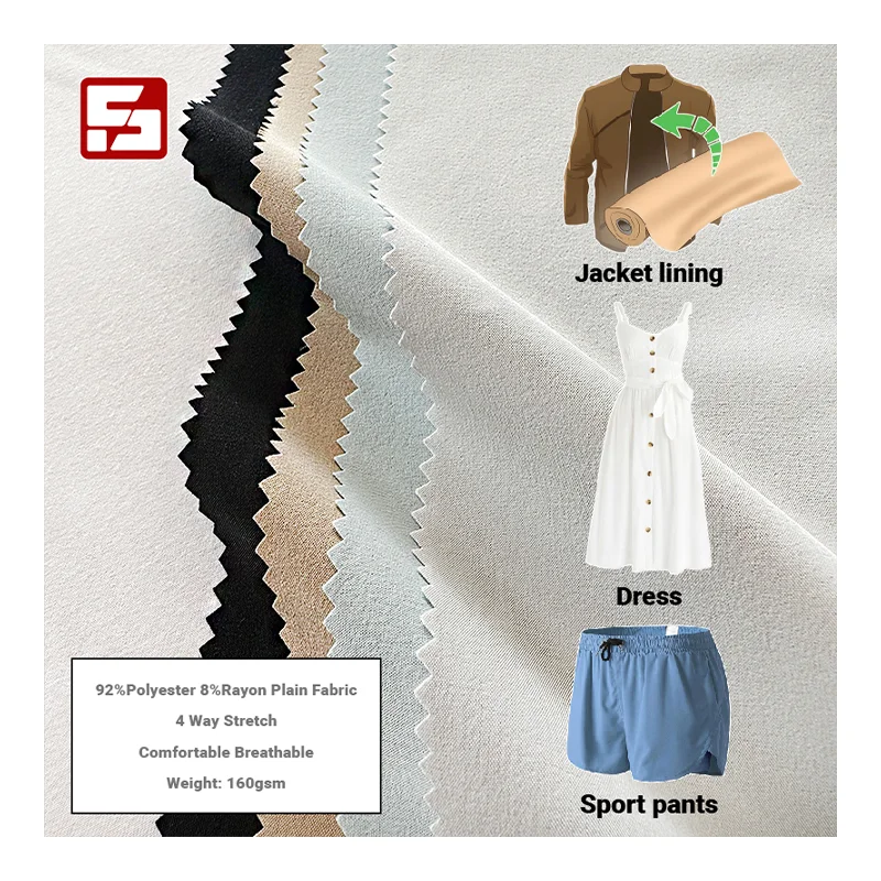 92% polyester 8% spandex fabric soft smooth lining fabric woven 4-way stretch for sleeveless jacket lining