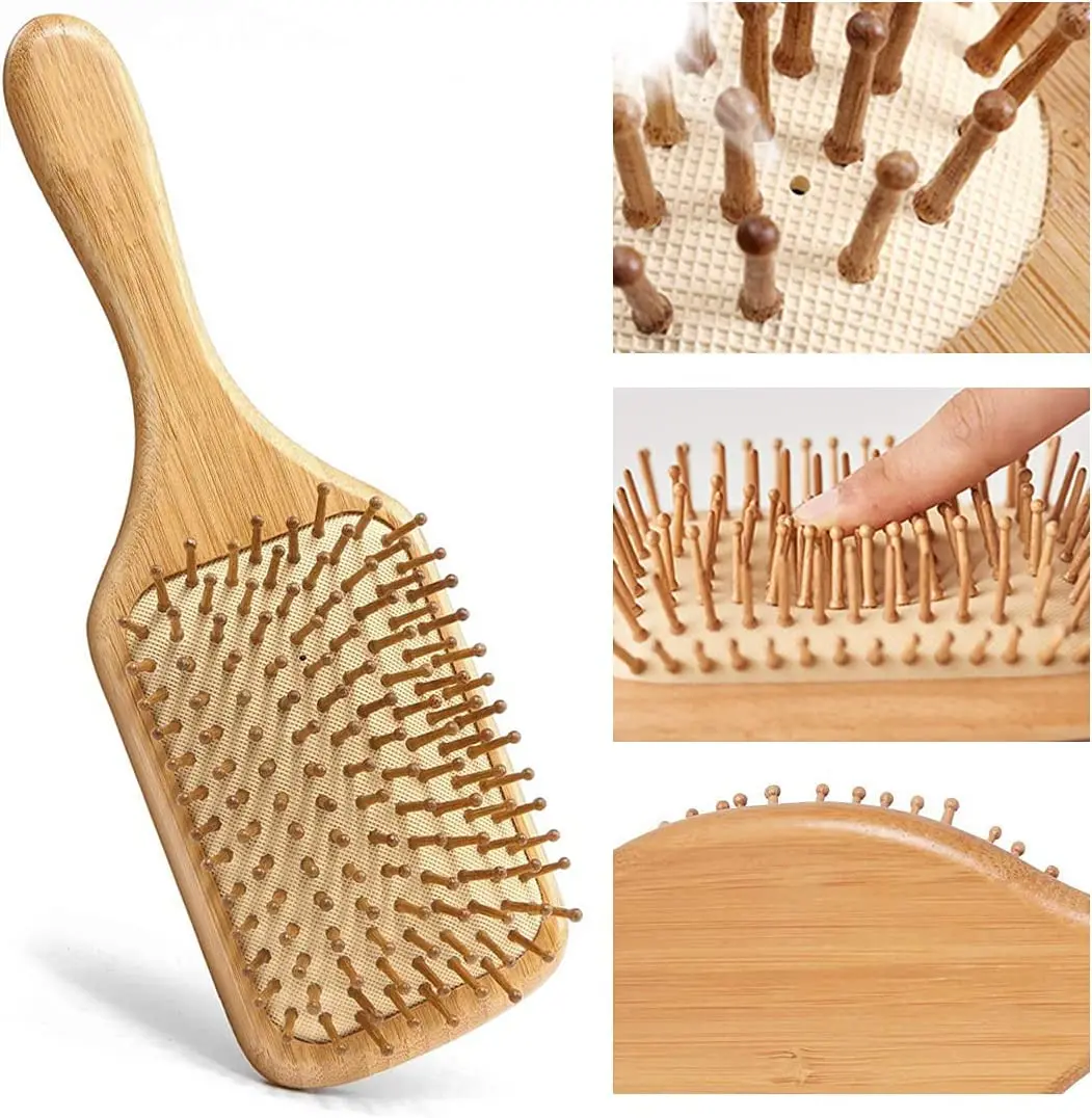 Bamboo Comb And Hair Massage Brushes Bamboo Bristle Hairbrushes For Wet And Dry Hiar