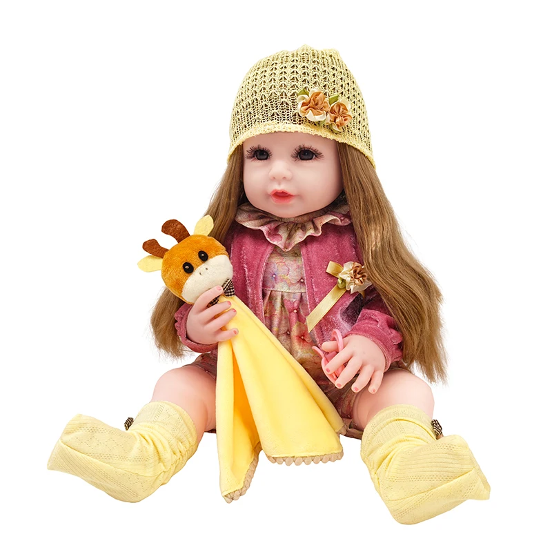 Cheap Realistic 100% Vinyl Body 55 CM 22 Inch Brown Long Hair Lifelike Reborn Baby Girl Doll Toy Princess Toddler Bebe