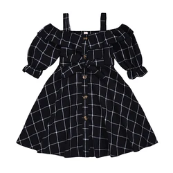 Wholesale Girls Dresses 4 Year Girl Casual Off-Shoulder Short Sleeve Dress With Belt Summer Kids Toddler Girl Dress