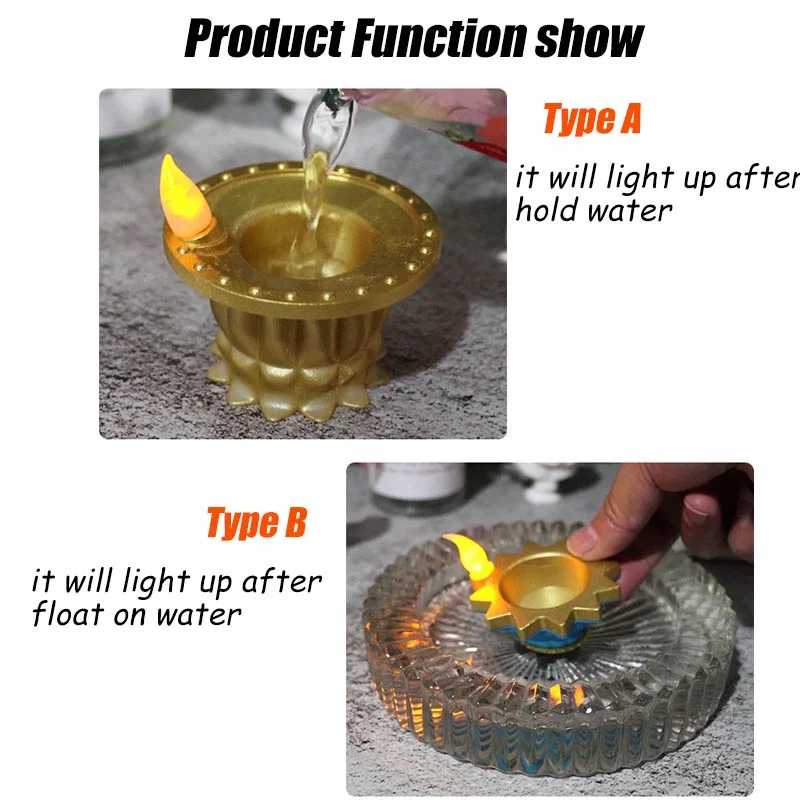 New Deepavali Festival Decoration Water Sensor Diya Light Small Floating Decoration Oil Lamp Diwali Simulation LED Candle Lamp