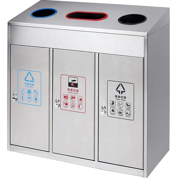 Big modern metal sorting waste bin stainless steel separate trash can large classified garbage bins for sale