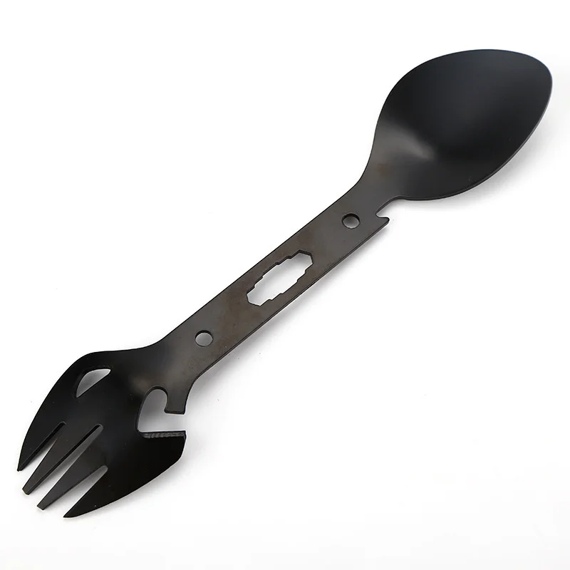 DFU81 Custom Black SS Survival Gear Stainless Camping Cookware Multifunction Steel Knife Spoon Fork for Outdoor Camping