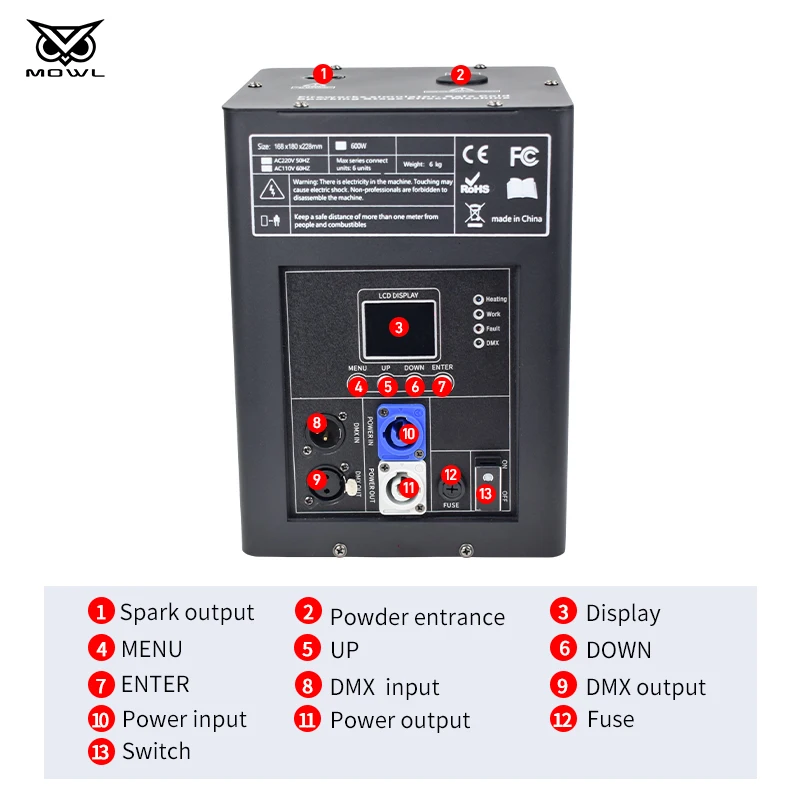 Fast Shipping 750W Wireless DMX Remote Control Sparkler Cold Spark Machine