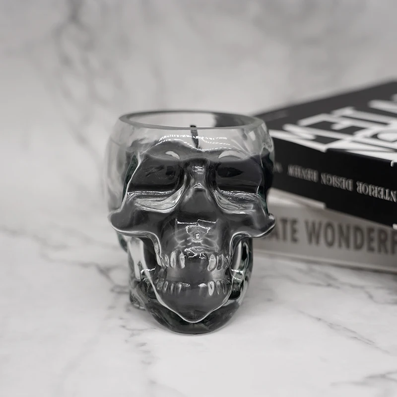 New  Handmade  Halloween  Cool Black Skulled Skeleton  Glass Jar Craft Scented  Candles