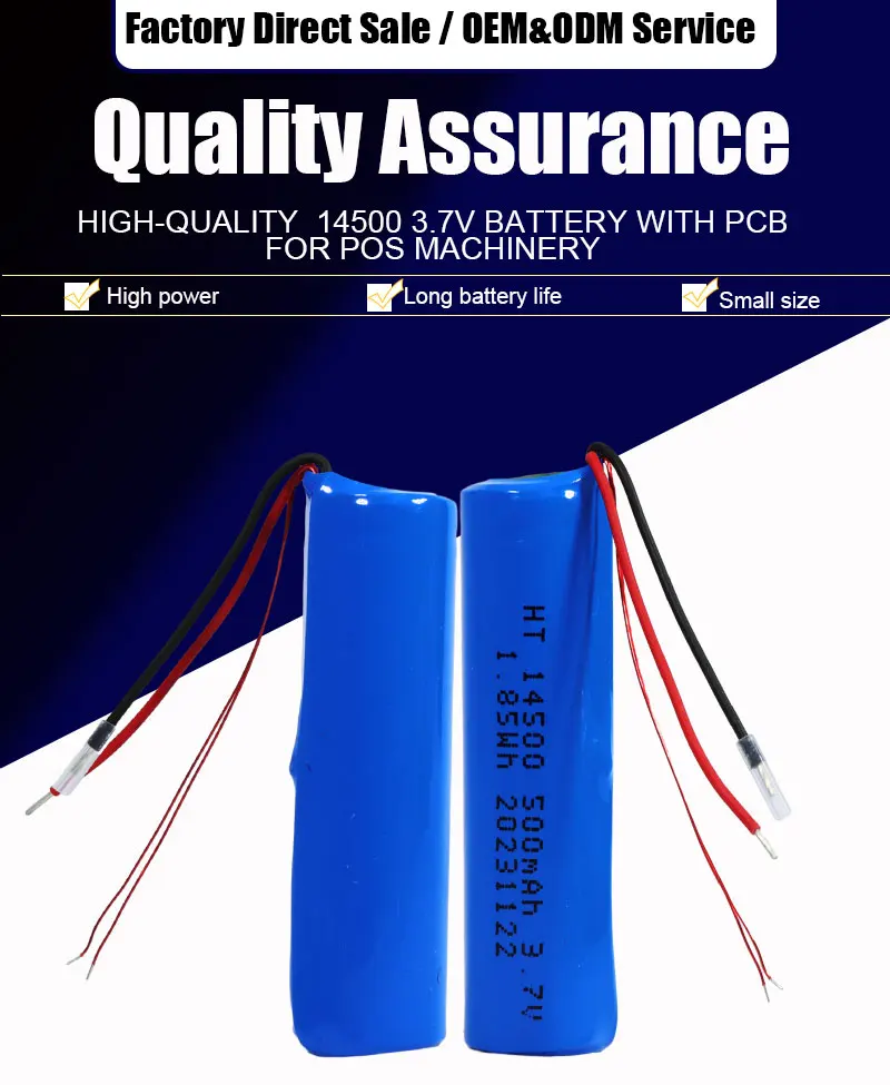 High Quality Li-ion Battery Cell 14500 500mAh 3.7V Rechargeable Lithium Battery Packs with NTC for POS Machinery