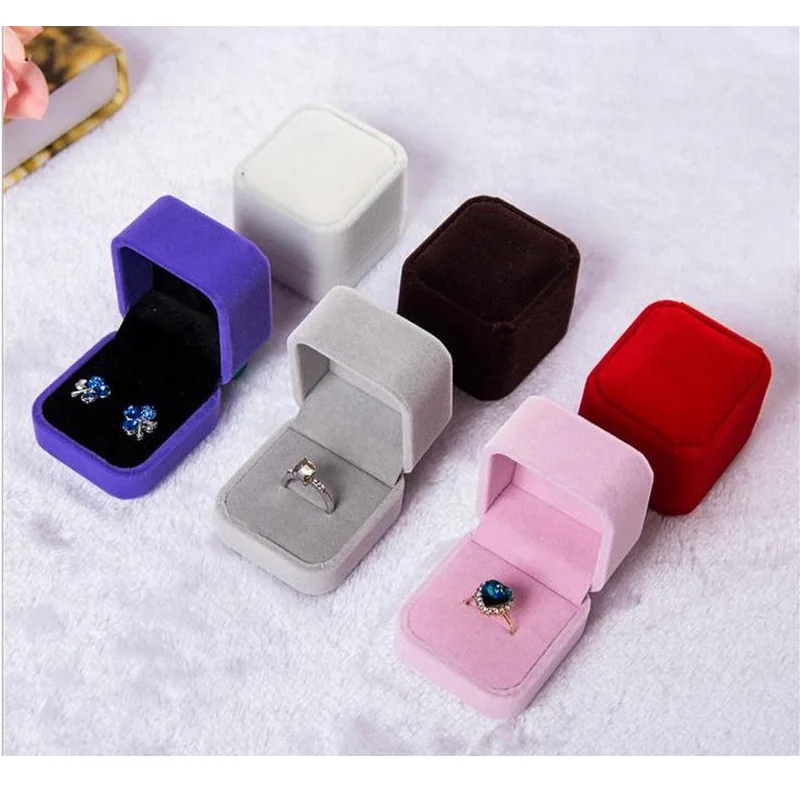 Flannel Jewelry Pendant Packaging Wedding Ring Box Stud Earrings Flocking Gift Box