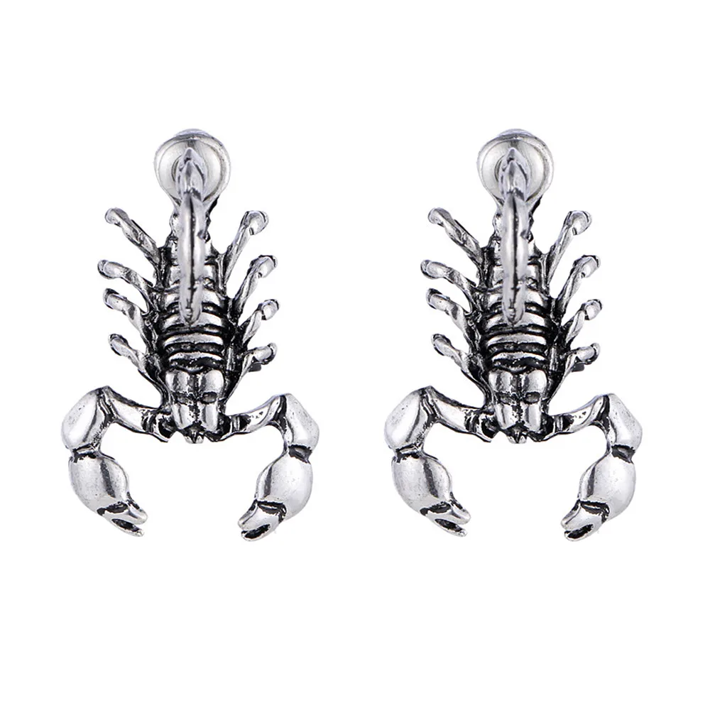 Exaggerated Vintage Style Antique Gold and Silver Plated Jewelry Vibrant Metal Scorpion Stud Earrings