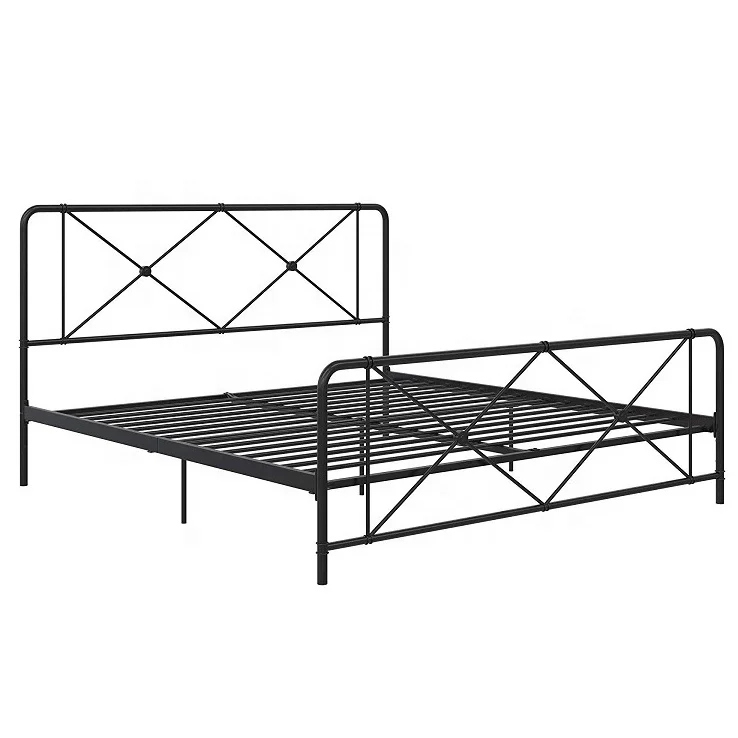 Modern style black metal bed frame/  factory best price bedroom furniture/Wholesale wrought iron bed